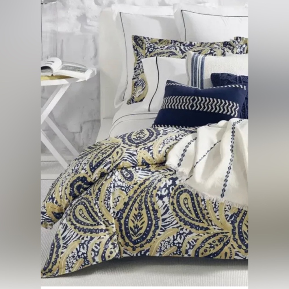 Ralph Lauren F/Q Parrot Cay Rhylee Blue & Yellow Paisley Duvet Cover & 2 Shams